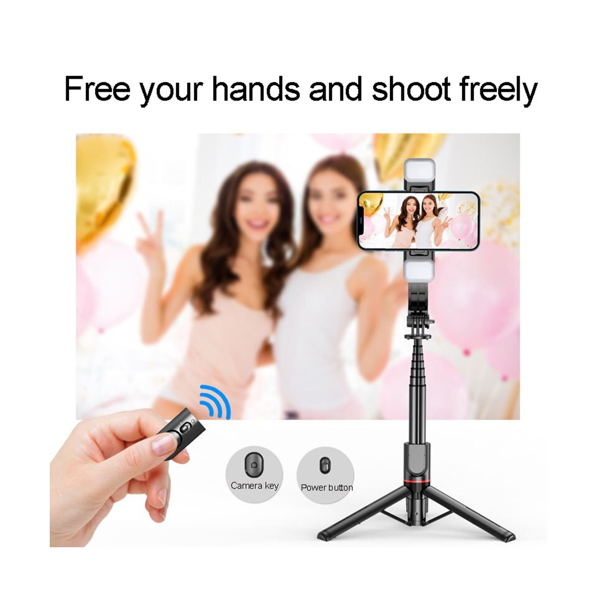 Techsuit - Selfie Stick (L12D) - Télécommande Bluetooth et support pour trépied - Noir