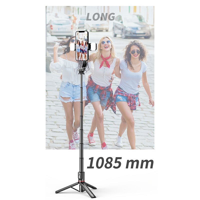 Techsuit - Selfie Stick (L12D) - Télécommande Bluetooth et support pour trépied - Noir