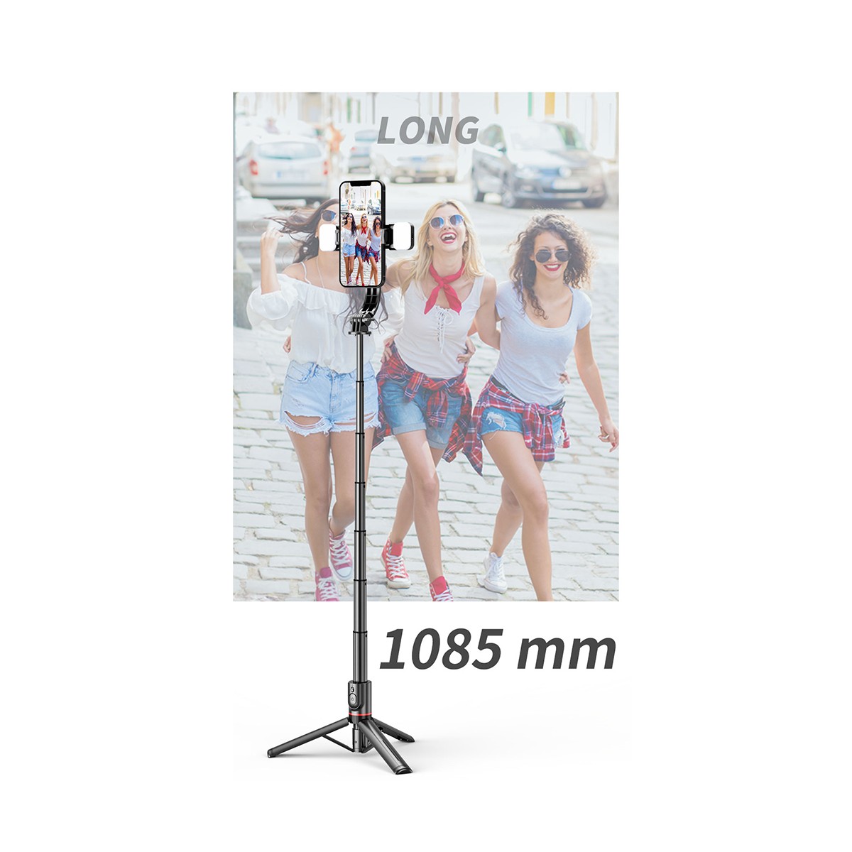 Techsuit - Selfie Stick (L12D) - Télécommande Bluetooth et support pour trépied - Noir