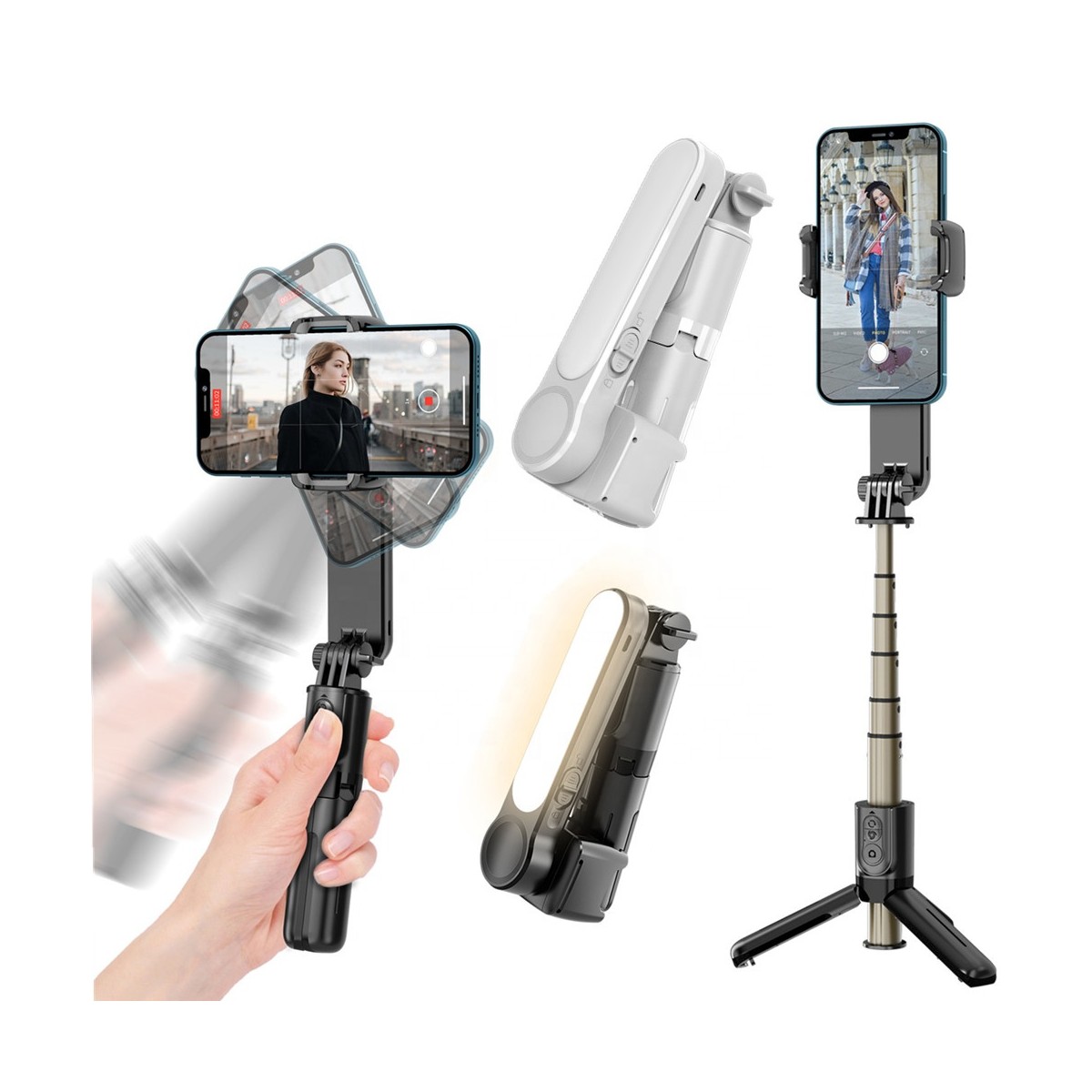 Techsuit - Selfie Stick (L09) - Télécommande Bluetooth, support pour trépied et stabilisateur de cardan - Noir