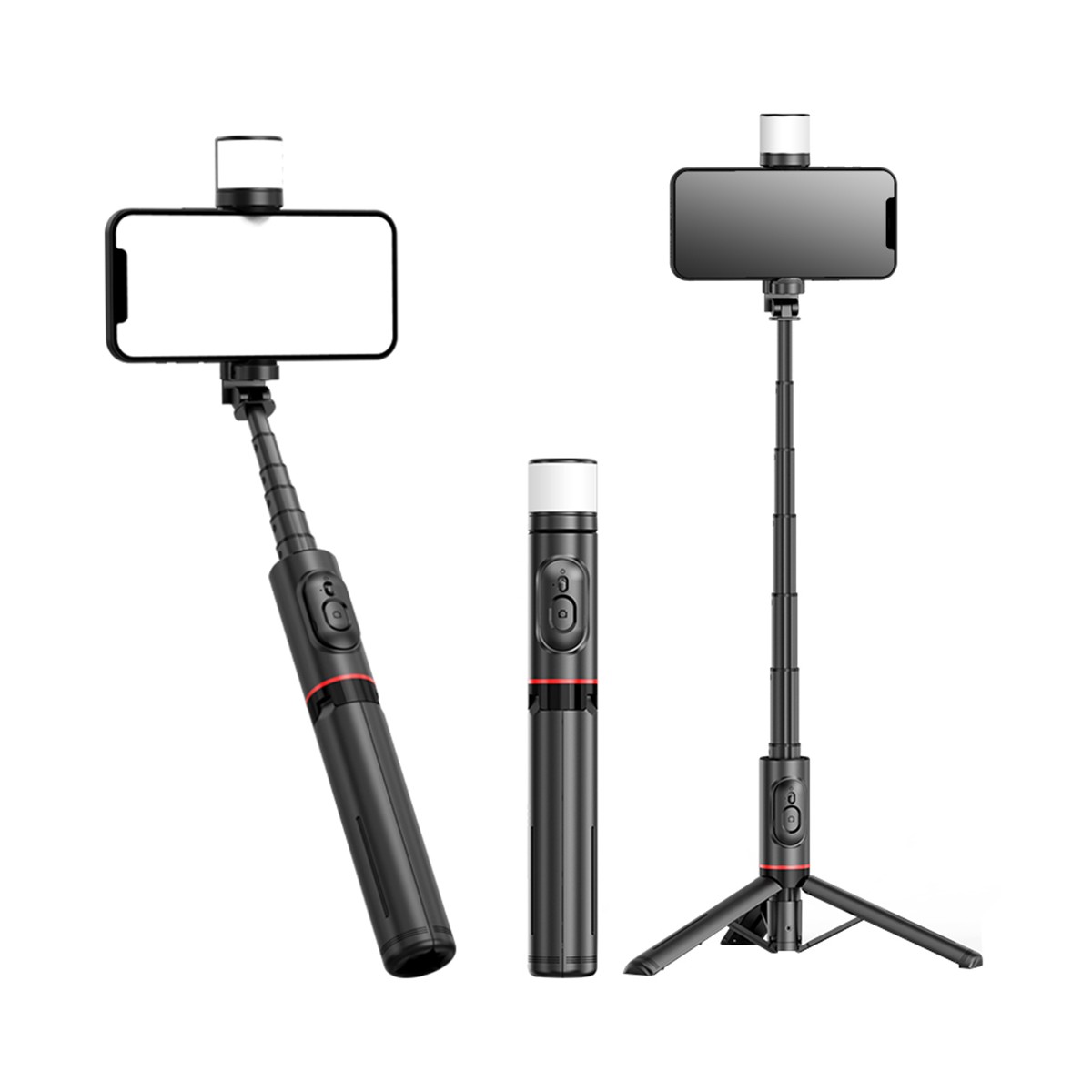 Techsuit - Selfie Stick (Q12S) - Télécommande Bluetooth et support pour trépied - Noir