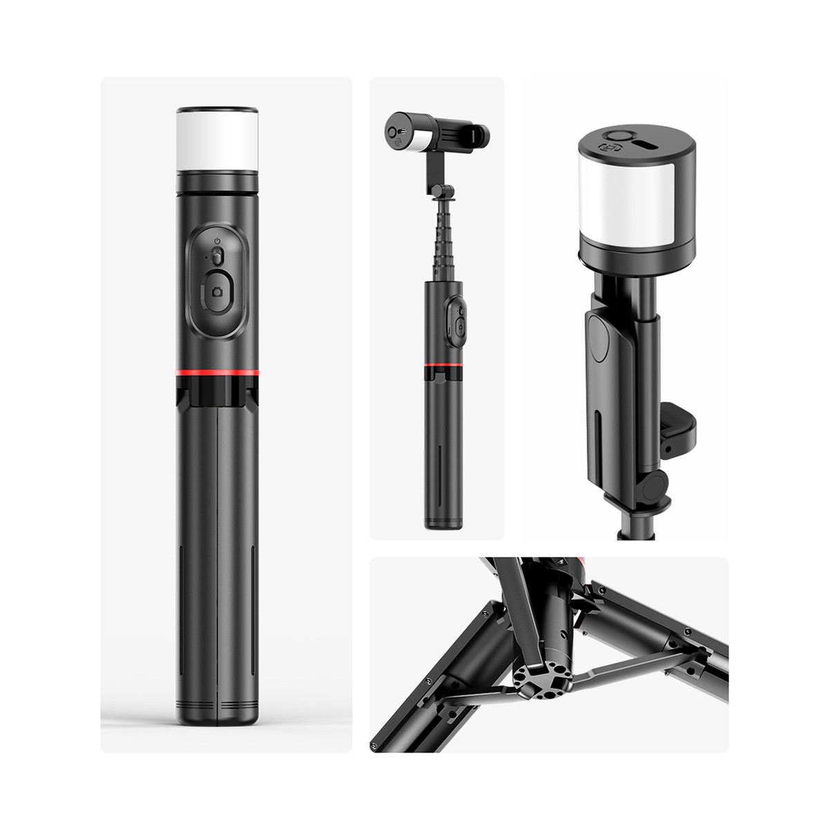 Techsuit - Selfie Stick (Q12S) - Télécommande Bluetooth et support pour trépied - Noir