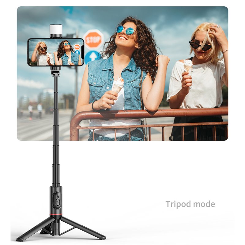 Techsuit - Selfie Stick (Q12S) - Télécommande Bluetooth et support pour trépied - Noir