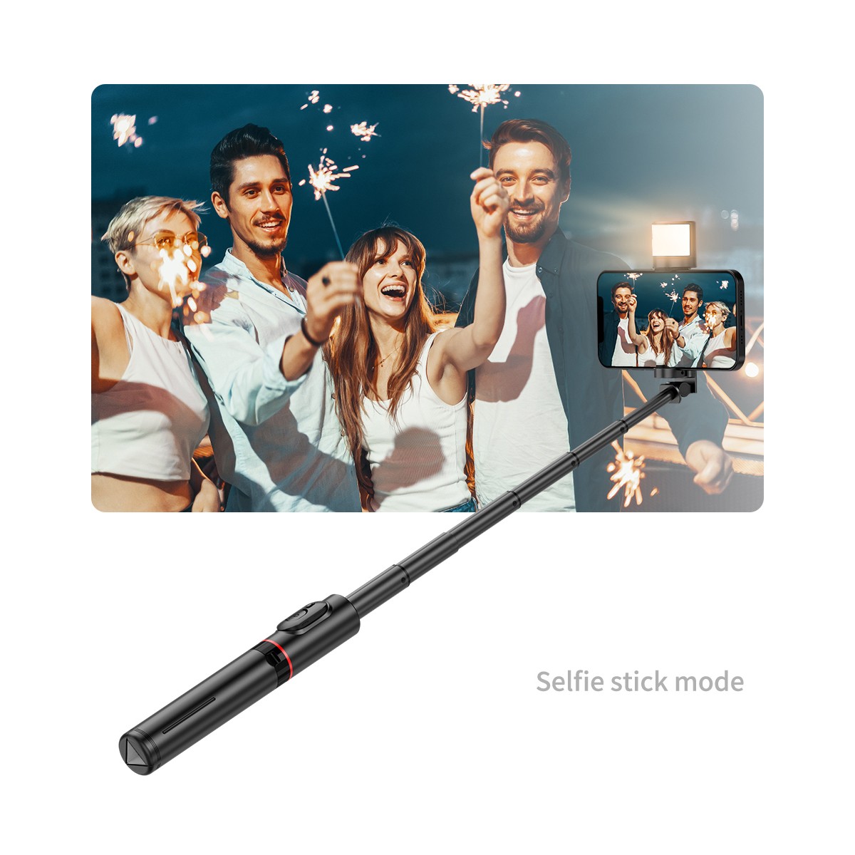 Techsuit - Selfie Stick (Q12S) - Télécommande Bluetooth et support pour trépied - Noir