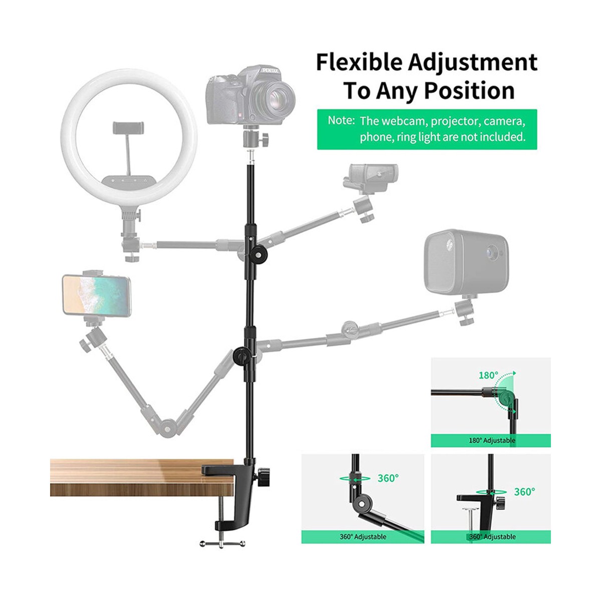 Techsuit - Support de bureau (GT4) - Support de bras réglable pour une utilisation polyvalente avec compatibilité vis 1/4" - Noi