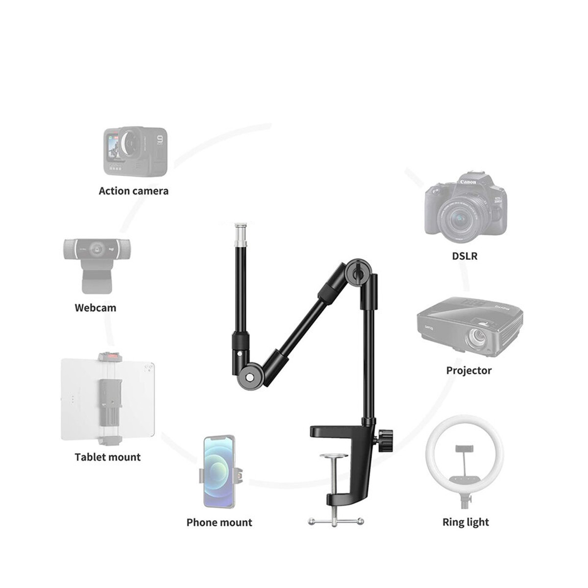 Techsuit - Support de bureau (GT4) - Support de bras réglable pour une utilisation polyvalente avec compatibilité vis 1/4" - Noi