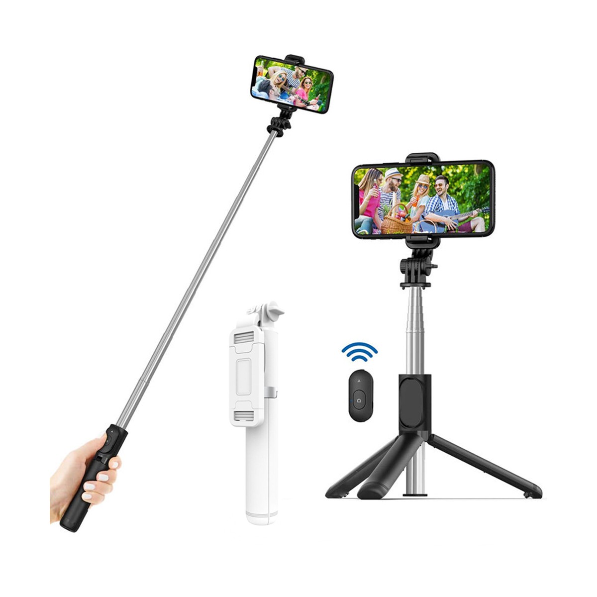 Techsuit - Selfie Stick (Q01) - avec télécommande Bluetooth et support pour trépied - Blanc