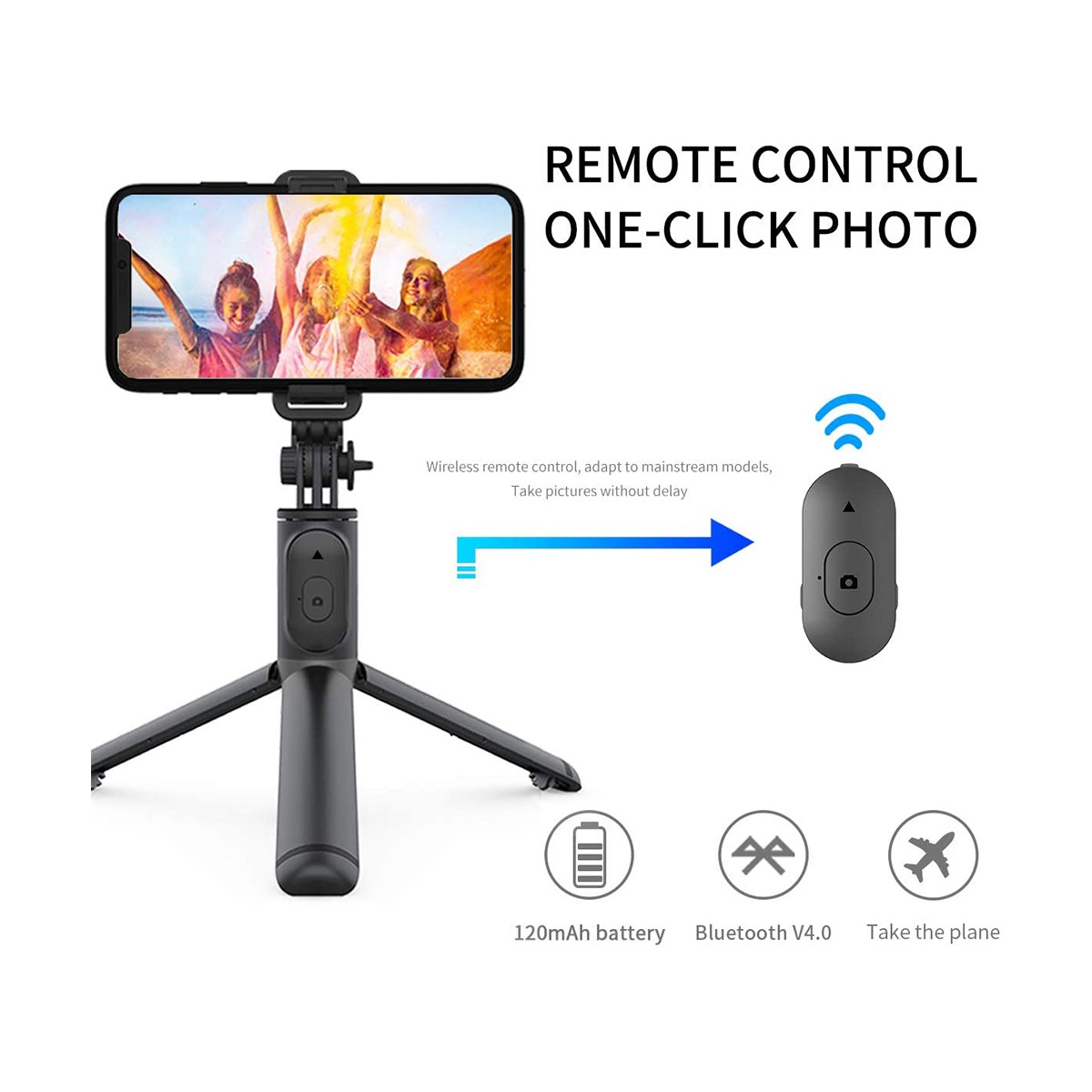 Techsuit - Selfie Stick (Q01) - avec télécommande Bluetooth et support pour trépied - Blanc