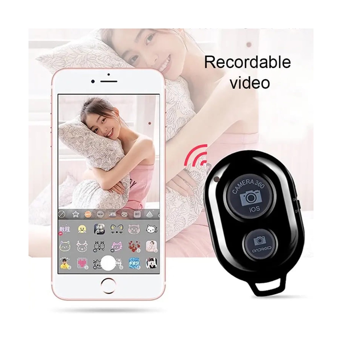 Techsuit - Télécommande Bluetooth (RMC-01) - pour Selfie, Caméra iOS 360°, Android, Pile CR2032 - Noir