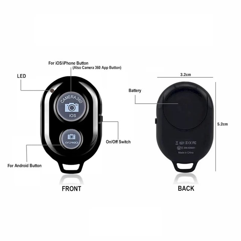 Techsuit - Télécommande Bluetooth (RMC-01) - pour Selfie, Caméra iOS 360°, Android, Pile CR2032 - Noir