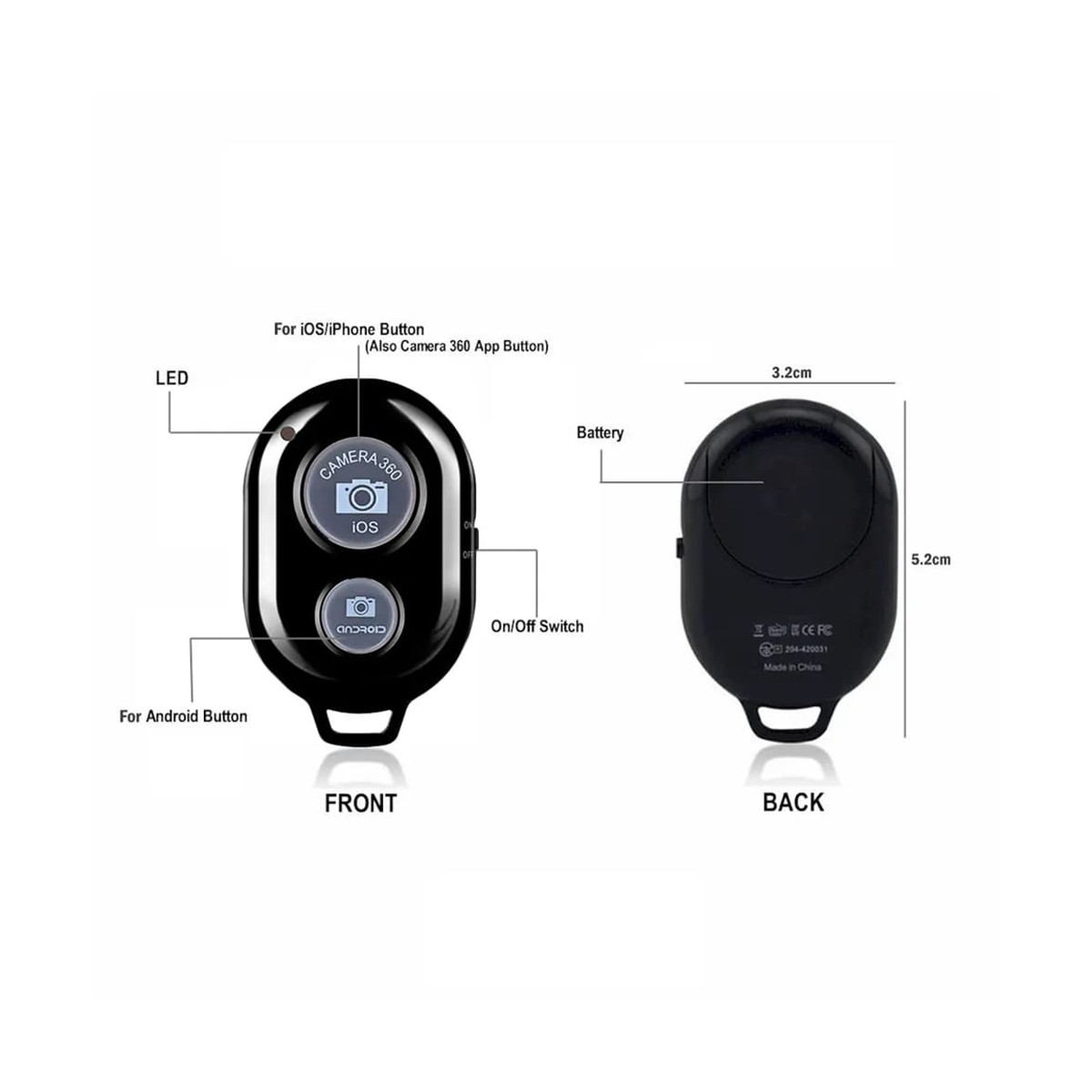 Techsuit - Télécommande Bluetooth (RMC-01) - pour Selfie, Caméra iOS 360°, Android, Pile CR2032 - Noir