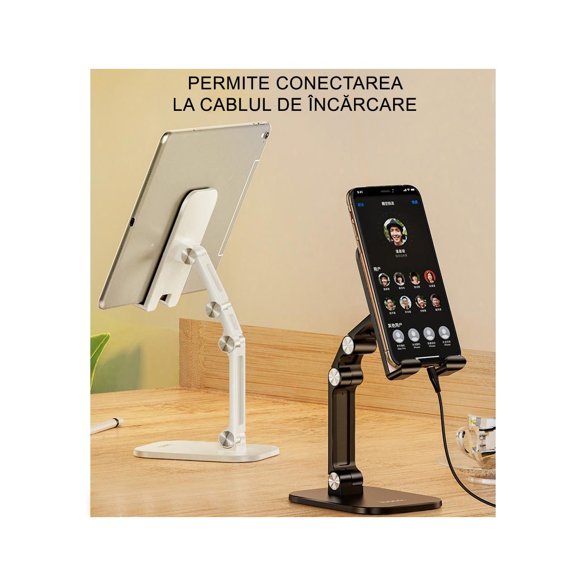 Hoco - Support de Bureau Excelente (PH34) - Pliable pour Téléphone, Tablette, 4.7 - 13.0" - Noir