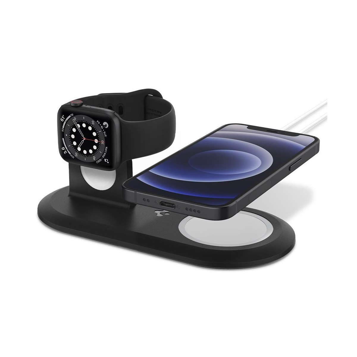 Spigen - Support Chargeur MagFit Duo - pour Apple Phone et Watch, Compatible MagSafe - Noir