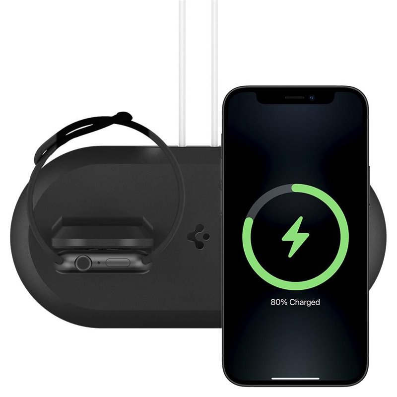 Spigen - Support Chargeur MagFit Duo - pour Apple Phone et Watch, Compatible MagSafe - Noir