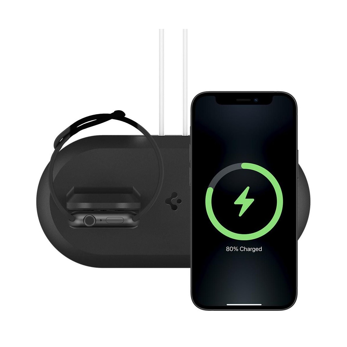 Spigen - Support Chargeur MagFit Duo - pour Apple Phone et Watch, Compatible MagSafe - Noir