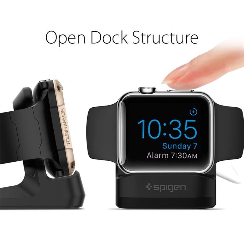 Spigen - Support de chargeur (S350) - pour Apple Watch 4/5/6/7/8/SE (38/40/41/42/44/45mm) - Noir