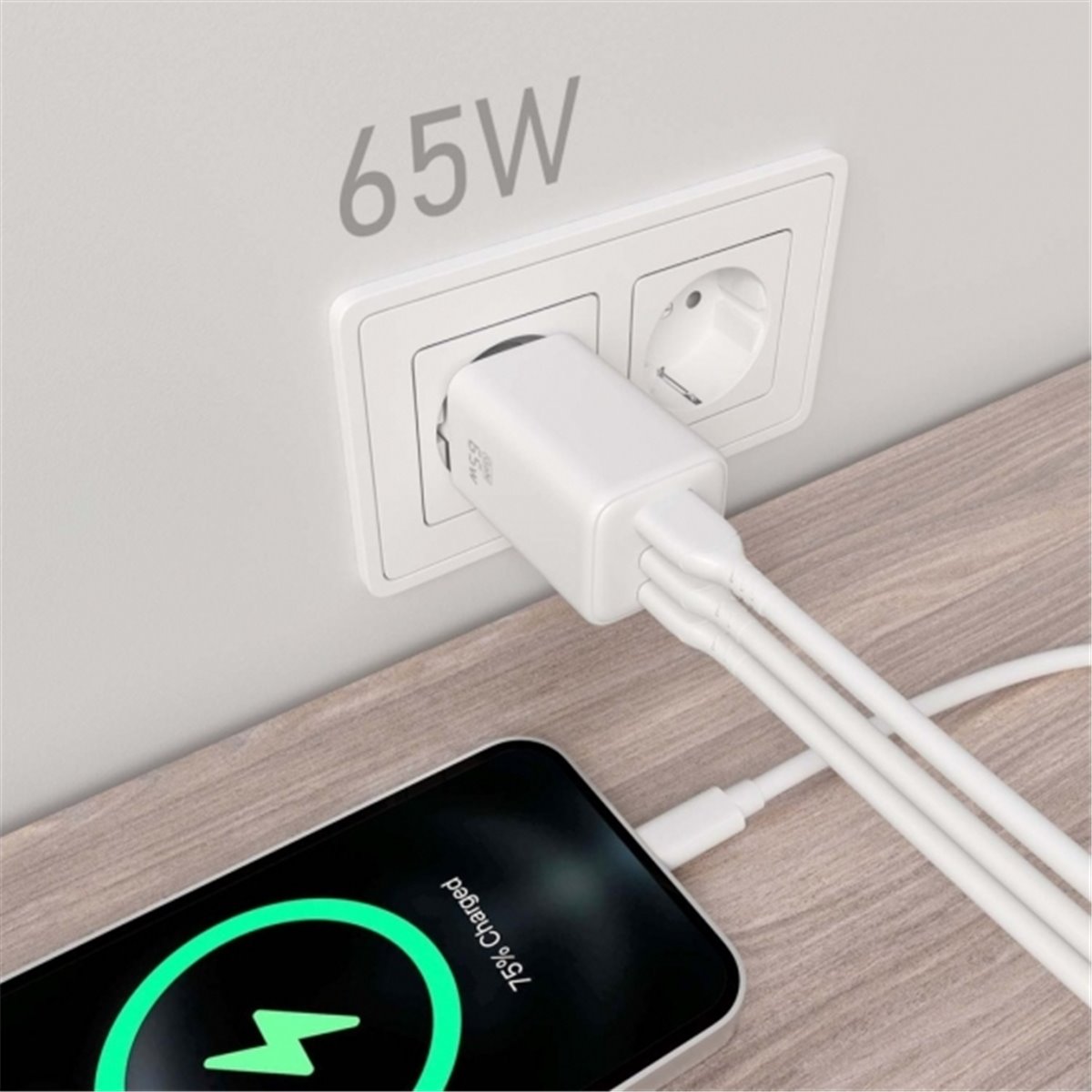 Chargeur Aisens Gan USB-C 65W - Haute efficacité énergétique - Couleur Blanc