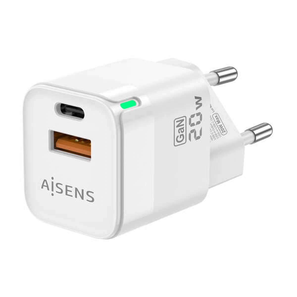 Chargeur Aisens GAN 20W - 1xUSB-C PD3.0 QC4.0 - 1xUSB-A QC3.0 - Blanc