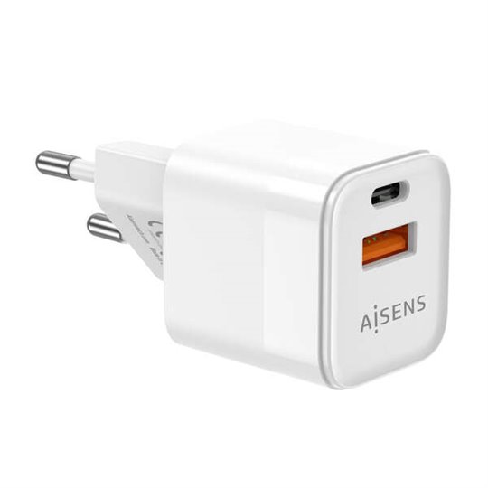 Chargeur Aisens GAN 20W - 1xUSB-C PD3.0 QC4.0 - 1xUSB-A QC3.0 - Blanc