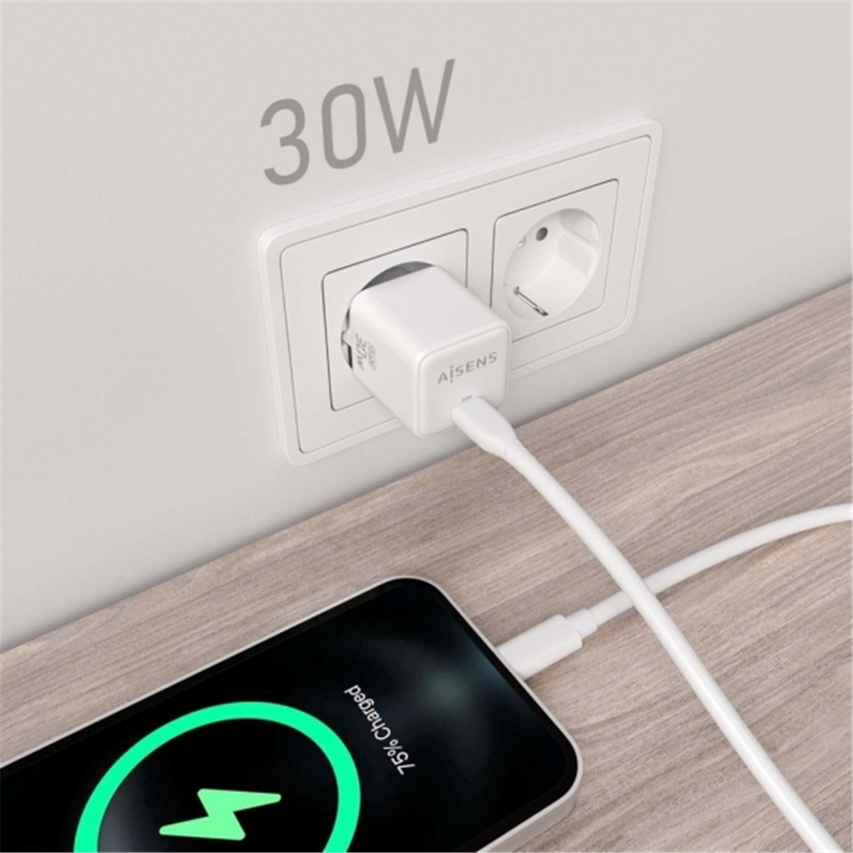 Aisens Gan USB-C Chargeur 30W - Blanc