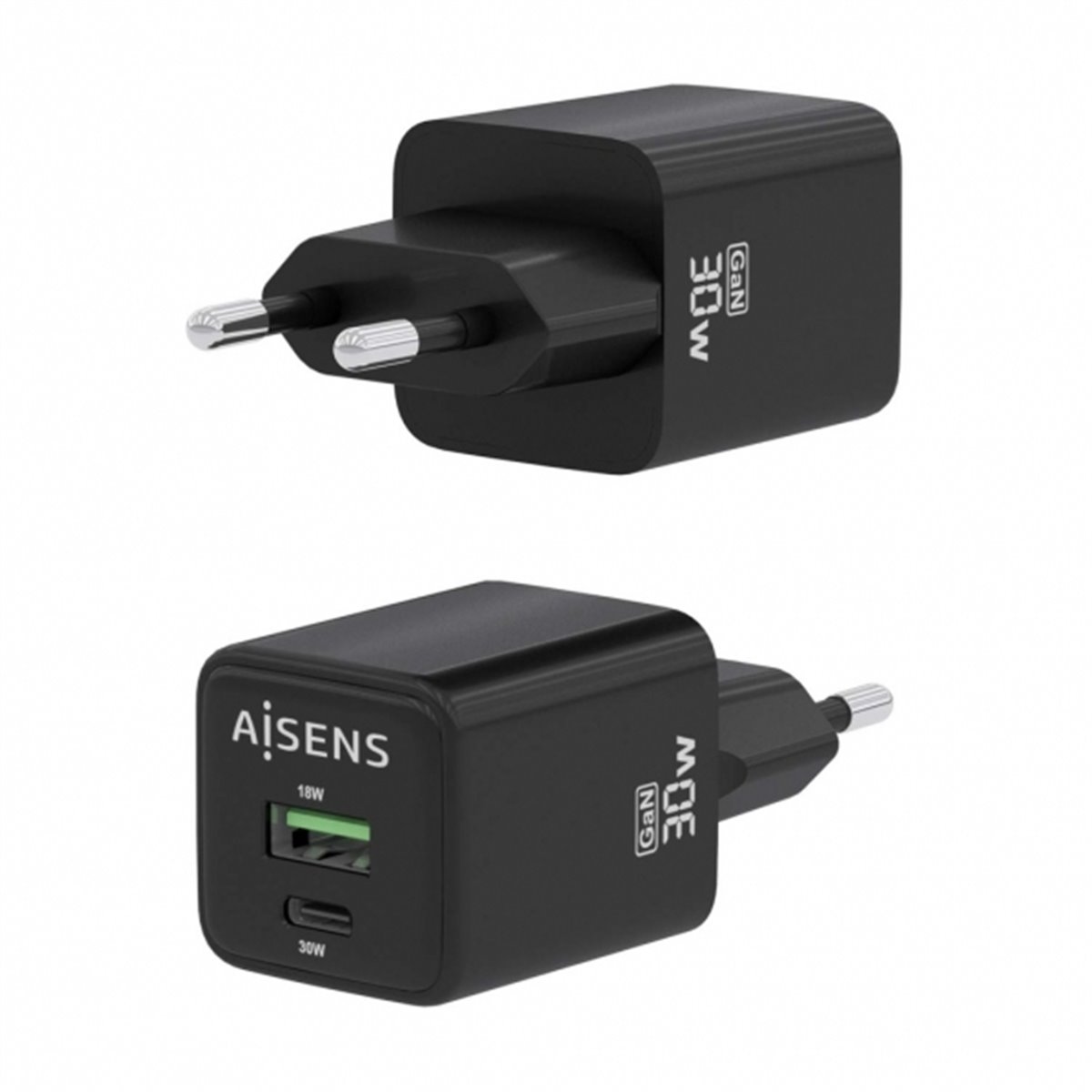 Aisens Gan USB-C Chargeur 30W - Haute efficacité énergétique - Noir