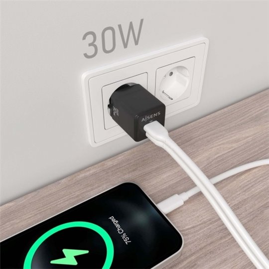 Aisens Gan USB-C Chargeur 30W - Haute efficacité énergétique - Noir