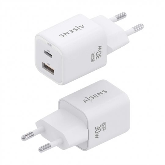 Aisens Gan USB-C Chargeur 30W - Haute efficacité énergétique - Blanc