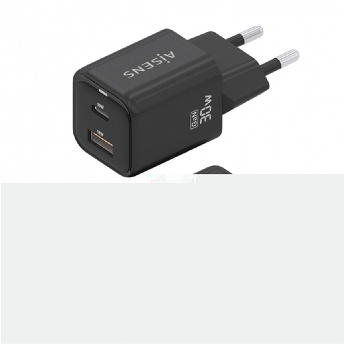 Aisens Gan USB-C Chargeur 30W - Haute efficacité énergétique - Noir