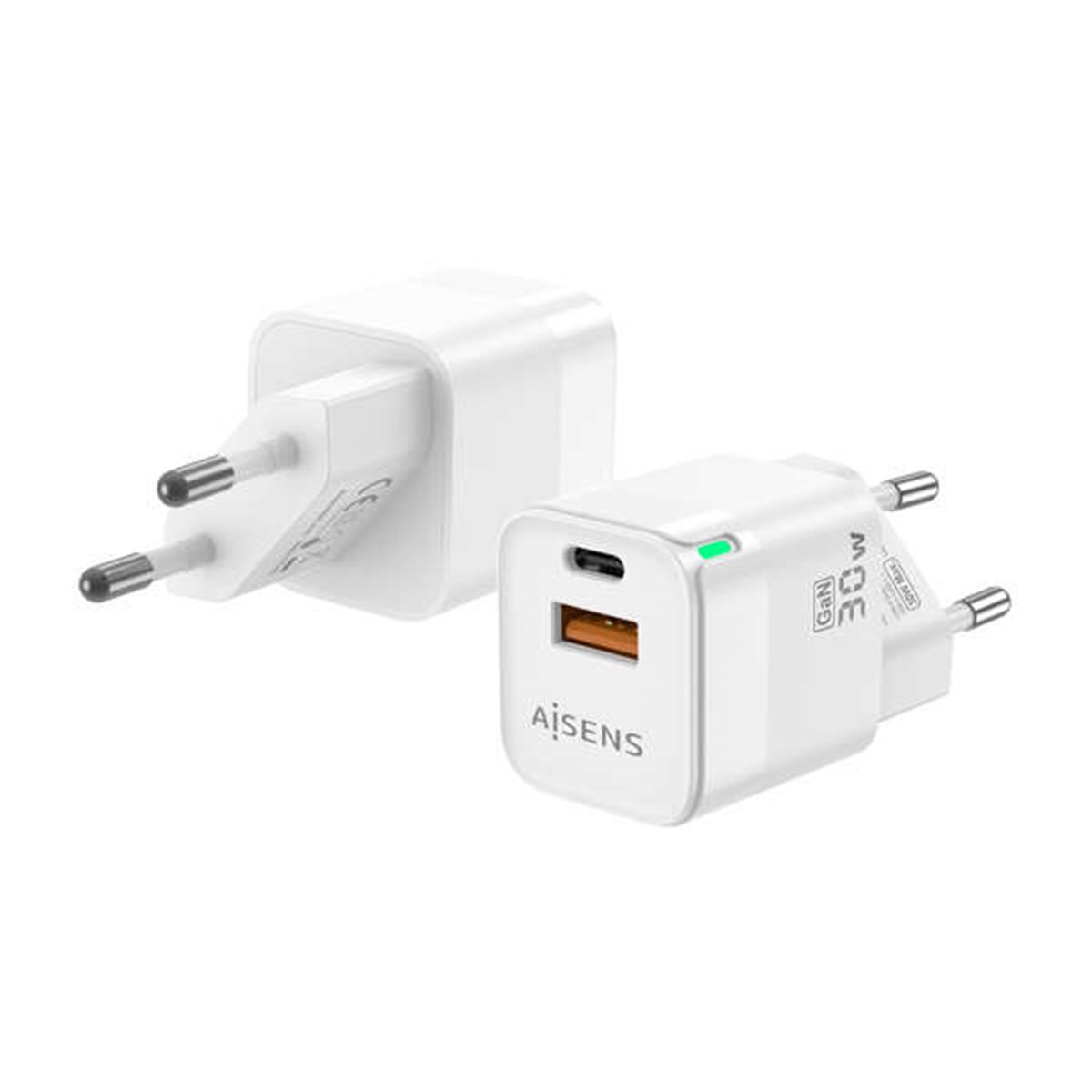 Chargeur Aisens GAN 30W - 1xUSB-C PD3.0 QC4.0 - 1xUSB-A QC3.0 - Couleur Blanc