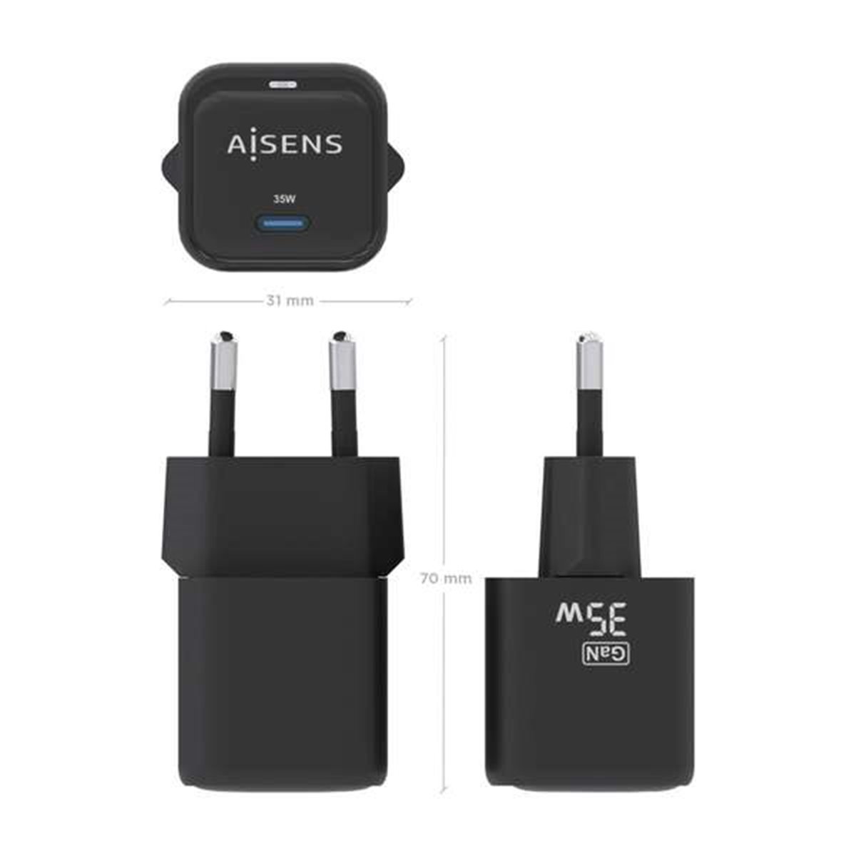 Chargeur Aisens GAN 35W - 1xUSB-C PD3.0 QC4.0 - Couleur Noir