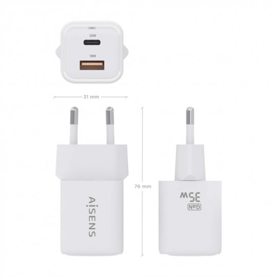 Aisens Gan USB-C Chargeur 35W - Haute efficacité énergétique  - Couleur Blanc