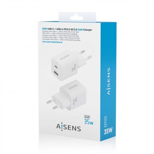 Aisens Gan USB-C Chargeur 35W - Haute efficacité énergétique  - Couleur Blanc