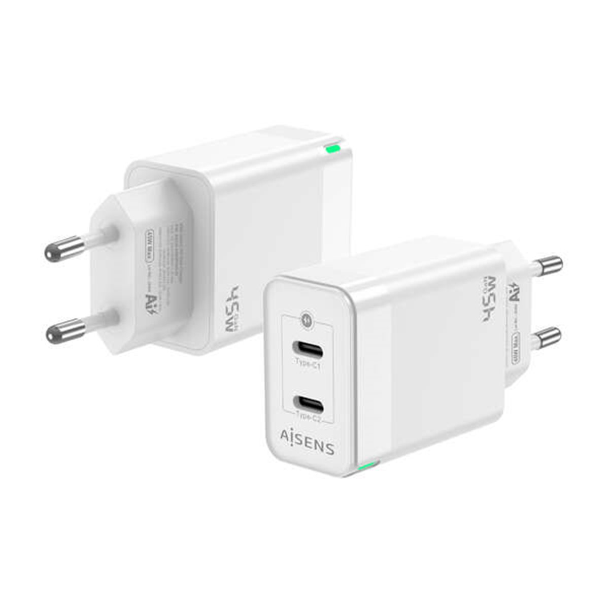 Chargeur Aisens GAN 45W - 2xUSB-C PD3.0 QC4.0 - Couleur Blanc 