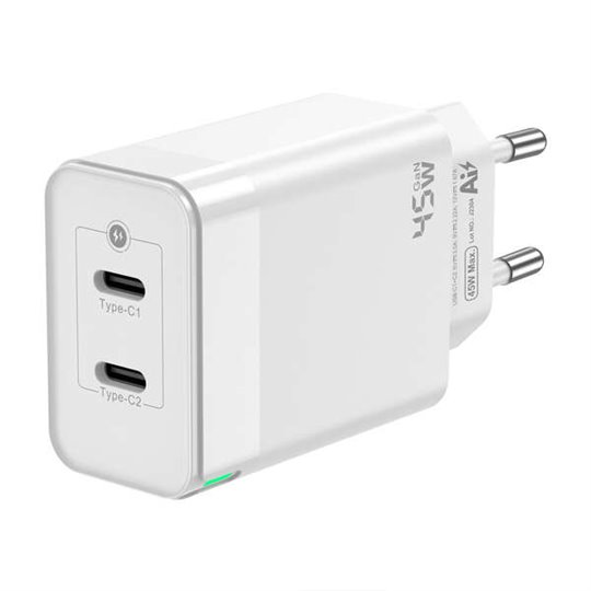 Chargeur Aisens GAN 45W - 2xUSB-C PD3.0 QC4.0 - Couleur Blanc 