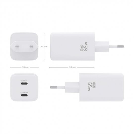 Chargeur Aisens Gan USB-C 65W - Haute efficacité énergétique - Couleur Blanc 