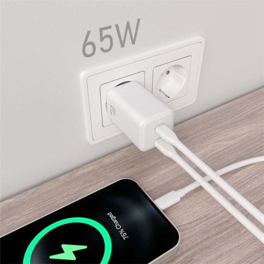 Chargeur Aisens Gan USB-C 65W - Haute efficacité énergétique - Couleur Blanc 