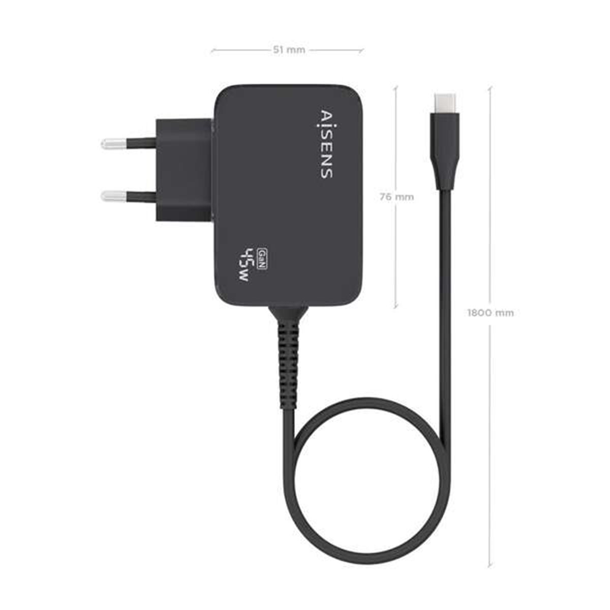 Aisens Chargeur GAN 45W PD3.0 1xUSB-C 1,8m