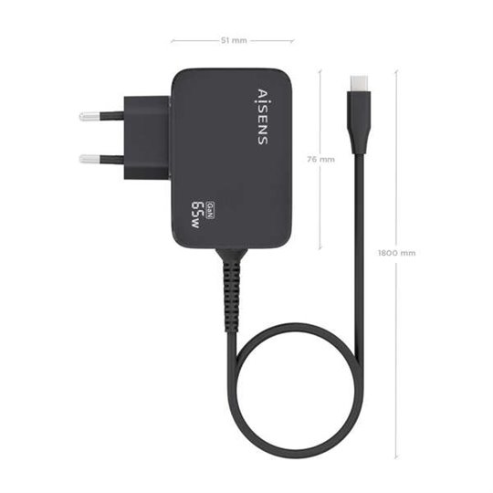 Aisens Chargeur GAN 65W PD3.0 1xUSB-C 1,8m - Couleur Noir