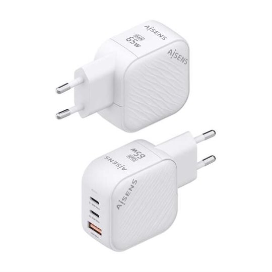 Chargeur Aisens GAN 65W - 2xUSB-C PD3.0 QC4.0 - 1xUSB-A QC3.0 - Couleur Blanc