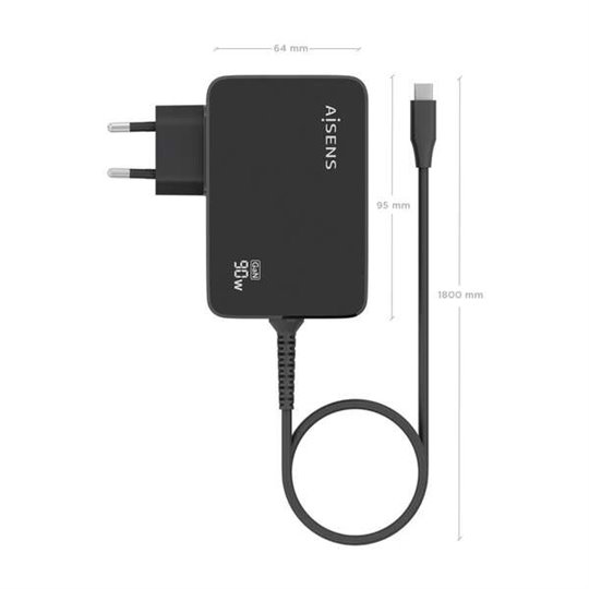 Aisens Chargeur GAN 90W PD3.0 1xUSB-C 1,8m - Couleur Noir