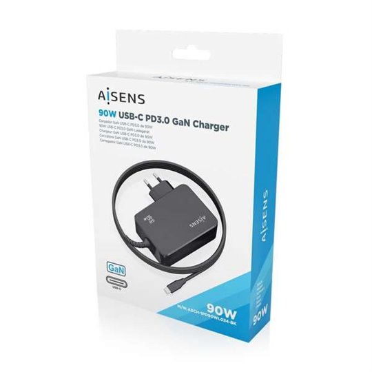 Aisens Chargeur GAN 90W PD3.0 1xUSB-C 1,8m - Couleur Noir