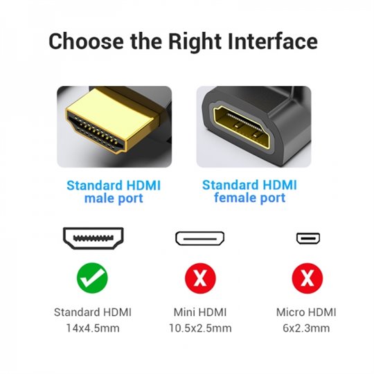 Vention Pack de 2 Adaptateurs HDMI Mâle vers HDMI Femelle 4K 90º - Couleur Noir