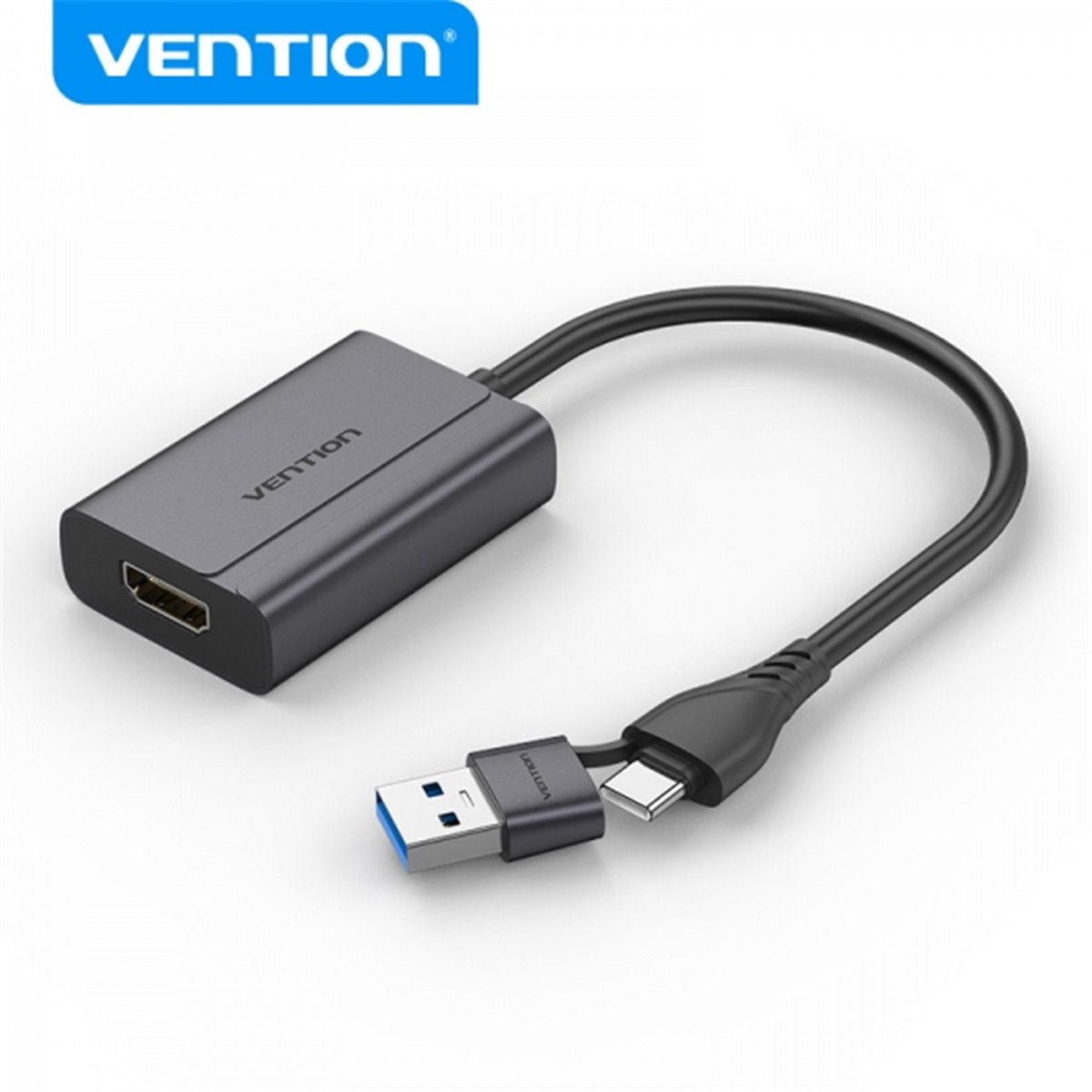 Adaptateur USB Type-C mâle vers USB mâle/HDMI femelle Vention - Gris