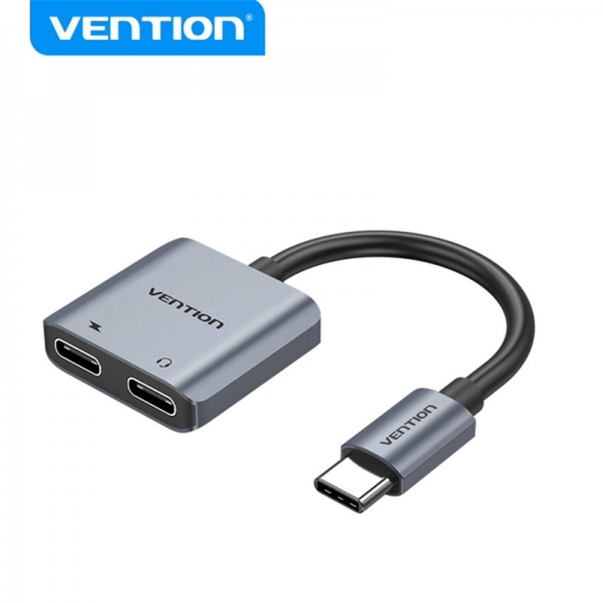 Convertisseur USB-C mâle vers 2x USB-C femelle Vention (audio et chargement) - Couleur grise