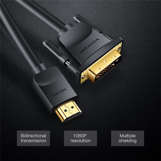 Vention Convertisseur DVI Mâle vers HDMI Mâle - 1m - Couleur Noir