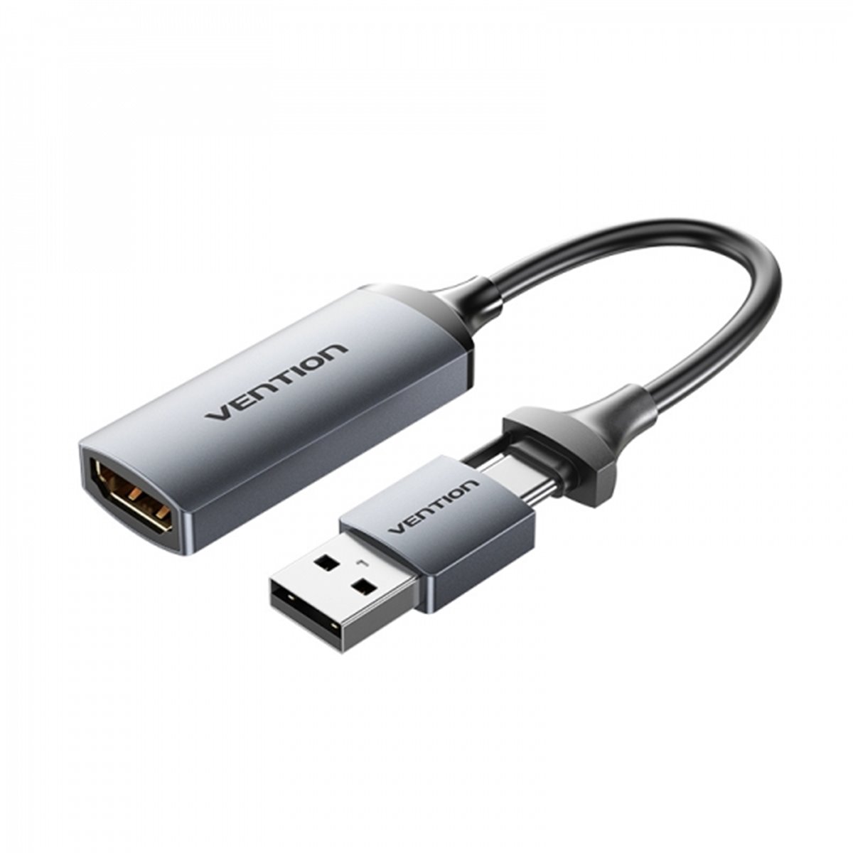 Vention Convertisseur HDMI Femelle vers USB Mâle et USB Type-C Mâle 4K 60Hz - 10cm - Couleur Noir