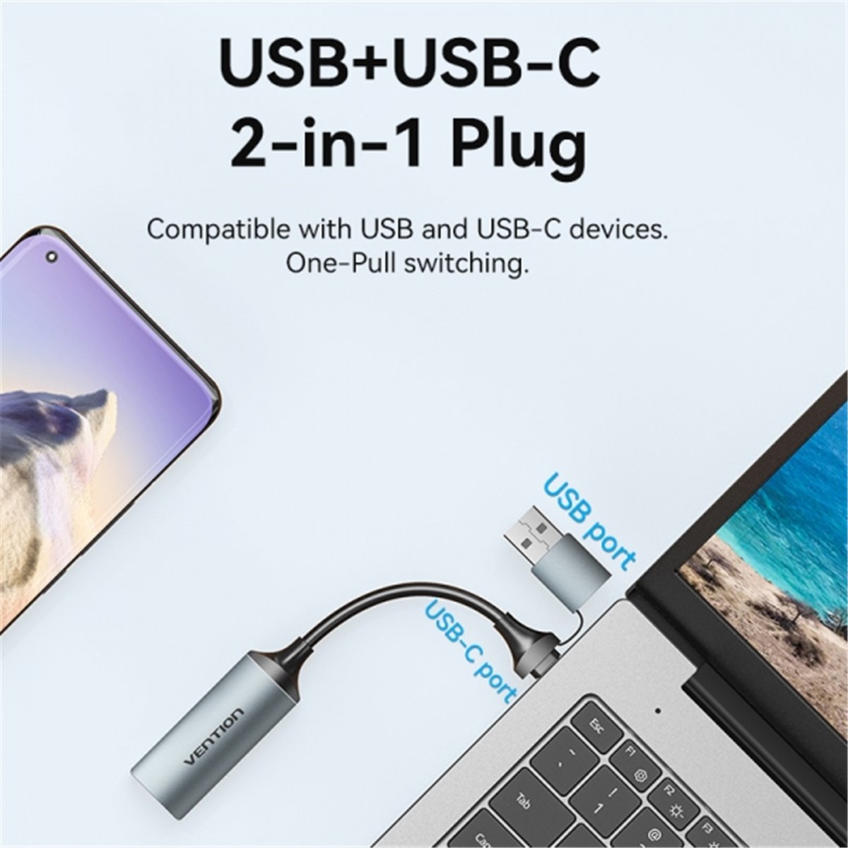 Vention Convertisseur HDMI Femelle vers USB Mâle et USB Type-C Mâle 4K 60Hz - 10cm - Couleur Noir