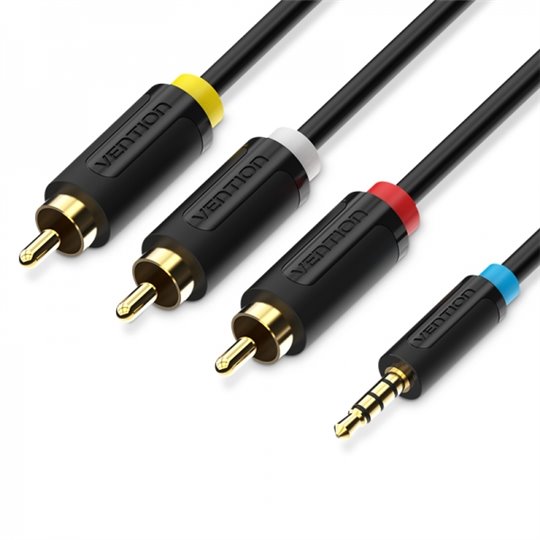 Vention Câble Stéréo Jack 3.5 Mâle vers 3x RCA Mâle - 1.5m - Couleur Noir