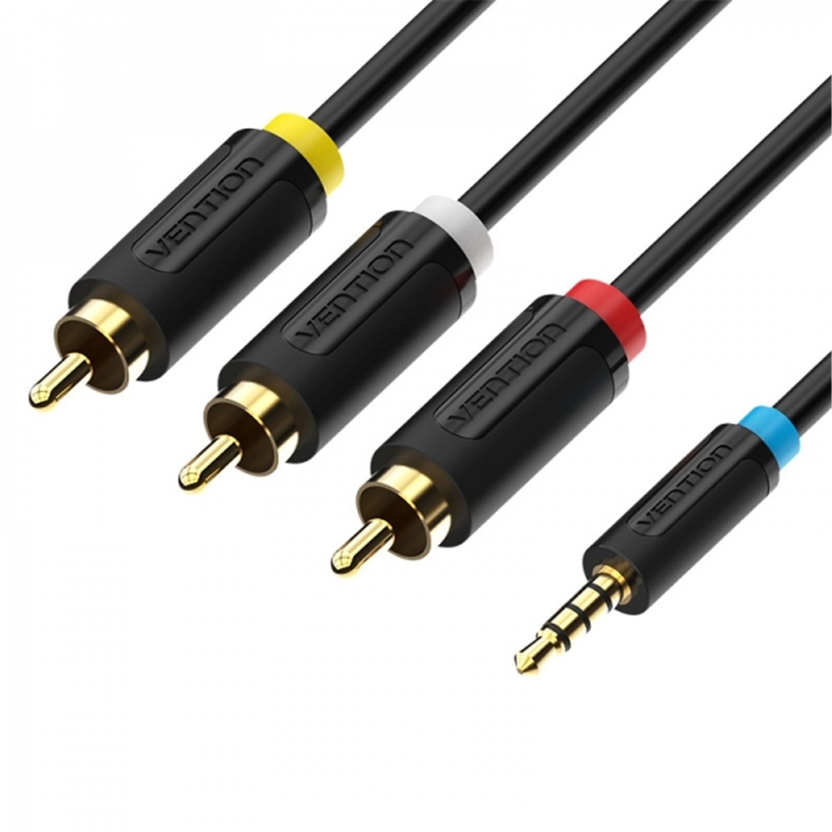 Vention Câble Stéréo Jack 3.5 Mâle vers 3x RCA Mâle - 1.5m - Couleur Noir