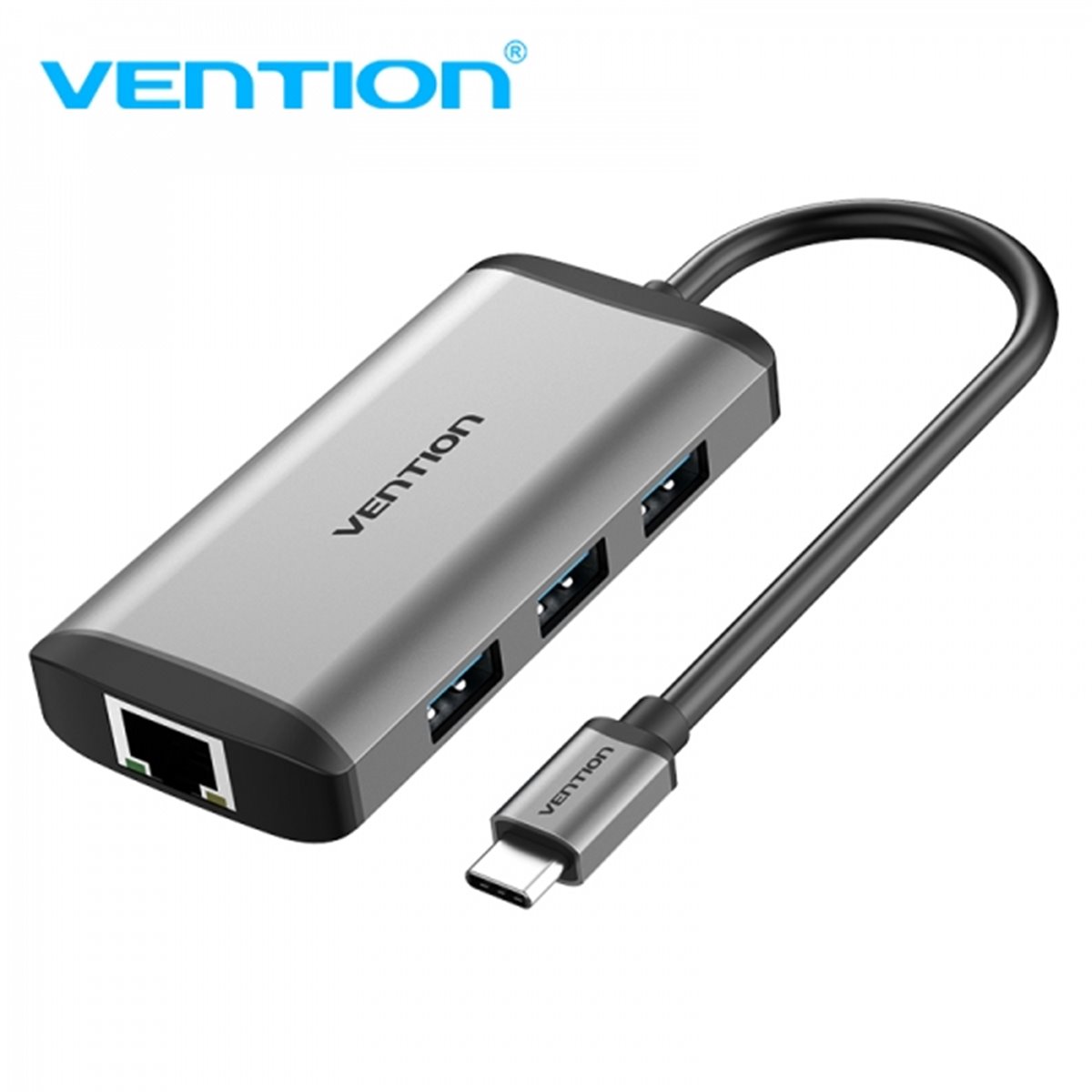 Station d'accueil Vention 6 en 1 USB-C vers HDMI 4K/3xUSB3.0/RJ45/PD87W - 0,15m - Couleur Gris